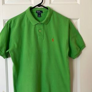 Green Polo shirt.